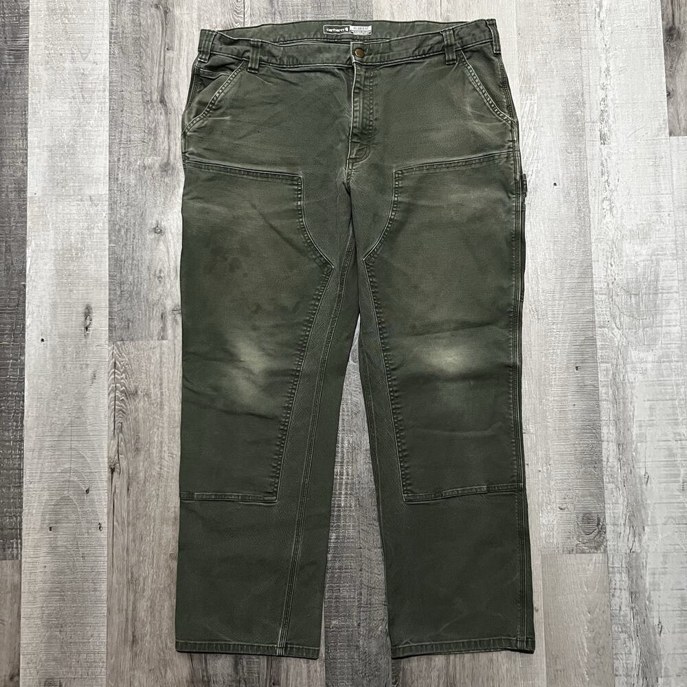 Carhartt Faded Green Double Knees Carpenter Work Wear Canvas Mens Sz 42